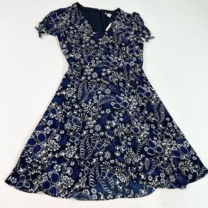 J. Crew Asymmetrical Dress Women's 2 V-Neck Blue White Floral Mini Back Zip New